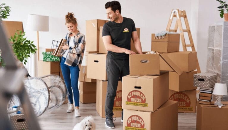 moving team packing boxes for residential moving